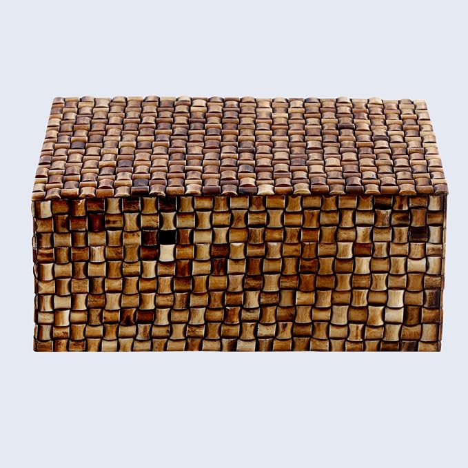 Handicrafts Home Large Decorative Storage Box with Lid – 12X8X5” Coffee Table Organizer, Keepsake- Decorative Boxes for Home Decor, Stylish Decorative Box for Office Decor-Mekong Chai