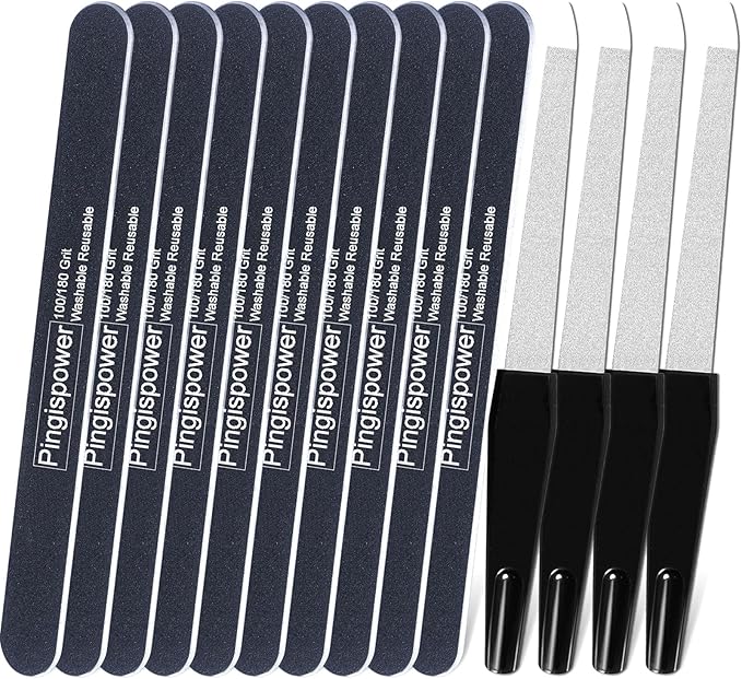 Nail File Kit (14 Pack), Professional Reusable Emery Boards Nail Files for Natural & Acrylic Nails, 100/180 Grit Double Sided & Washable Manicure Kit for Women and Men, Home Salon & Travel