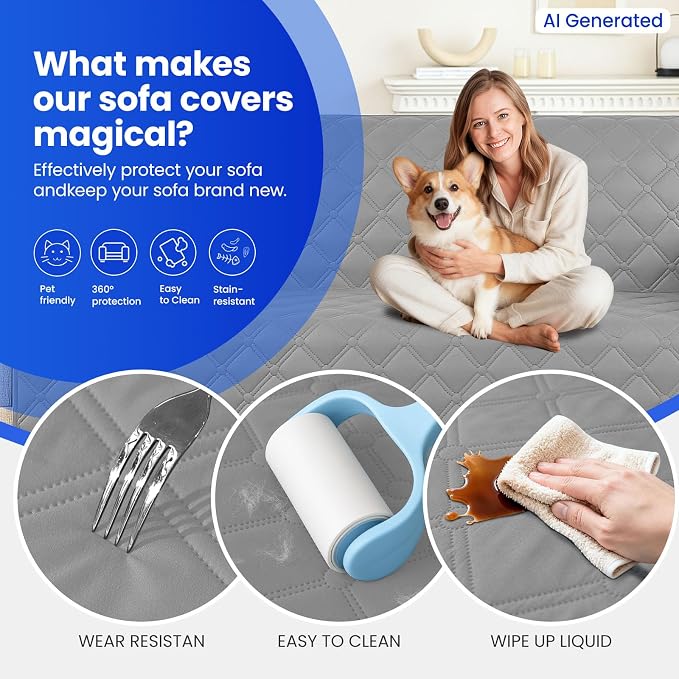 Waterproof Dog Blanket, Non-Slip Soft Pet Bed Cover, Couch Cover for Dogs Washable, Protects Sofa, Furniture, Crate, Car, Tear Resistant Leakproof Pet Blanket (52x82 Inch, Light Grey)
