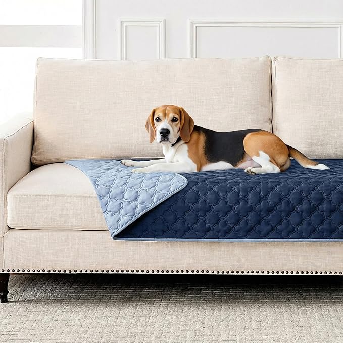 FunFurry Waterproof Dog Blanket, Couch Cover for Dogs Washable, Reversible Dog Bed Cover, Couch Furniture Protector. (Dark＆Light Blue, 40 X 50 Inch - 1 Pack)