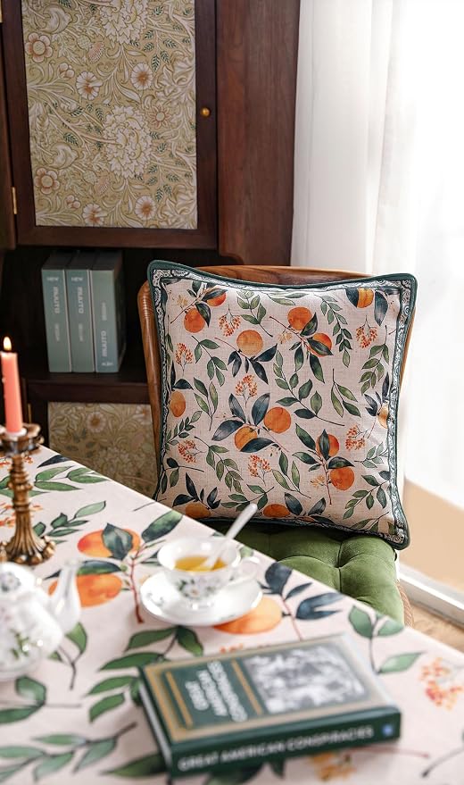 patdrea Vintage Linen Throw Pillow Cover,18"x18",Set of 2-Palladin A | Elegant Decorative Pillow Case,Orange Citrus Fruit Print,Pillow Cover for Couch Living Room Bedroom Sofa