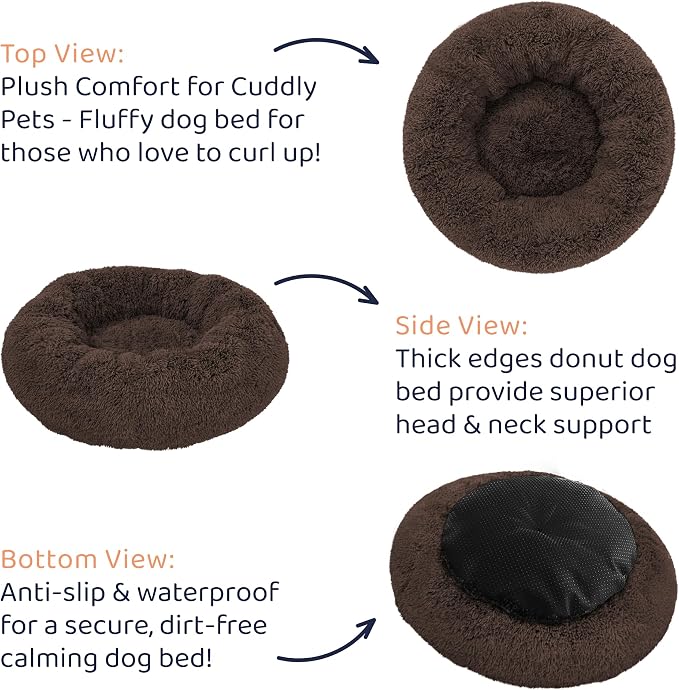 Donut Dog Bed - Premium Comfort for Anxiety Relief - Fluffy & Calming Design with Ultra-Plush Support | Cozy Round Dog Bed with Super Soft Circle Style (Coffee, Large)