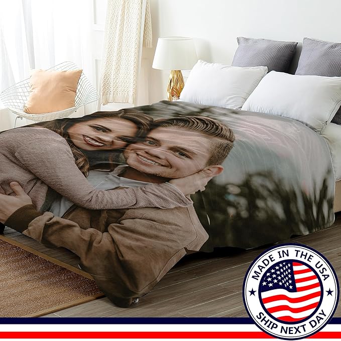 Ship Next Day Custom Blanket with Picture Customized Photo Blankets Customize Customizable Blanket Personalized Valentines Day Funny Gifts for Him Her Couple Girlfriend Boyfriend Mom Dad Wife Husband