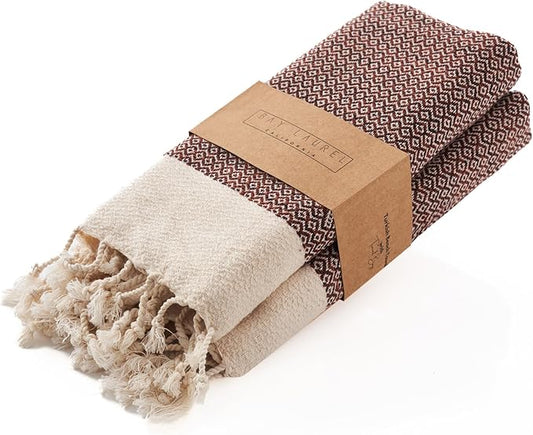 BAY LAUREL Turkish Hand Towel – Pack of 2 | Soft & Absorbent Decorative Towels for Bathroom, Hand, Face, Hair, Gym, Yoga, SPA, Kitchen & Tea | Boho Decor (Orange, Diamond 16x40 Inches (Set of 2)