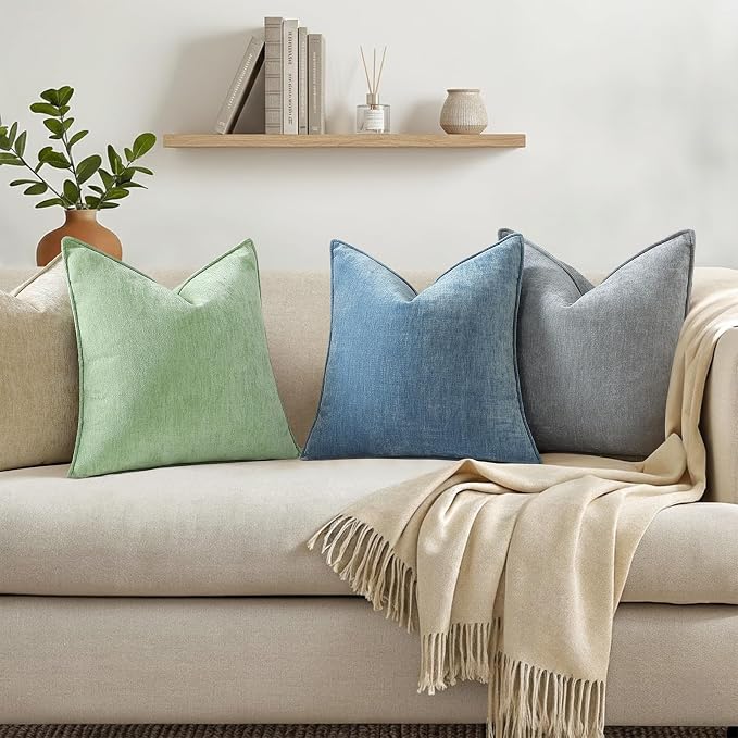 decorUhome Chenille Poseidon Velvet Throw Pillow Covers 24x24 Set of 2 | Fall Soft Euro Sham Couch Decorative Modern Farmhouse Pillow Cases with Elegant Design for Sofa Bed Living Room Home Decor