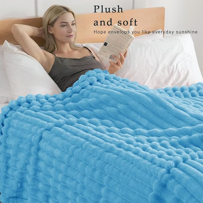 Exclusivo Mezcla Striped Queen Size Fleece Blanket for Bed, Couch, 90"x90" | Soft Breathable Cozy Bed Blankets, Lightweight Plush Fluffy Fuzzy Jacquard Decorative Blankets