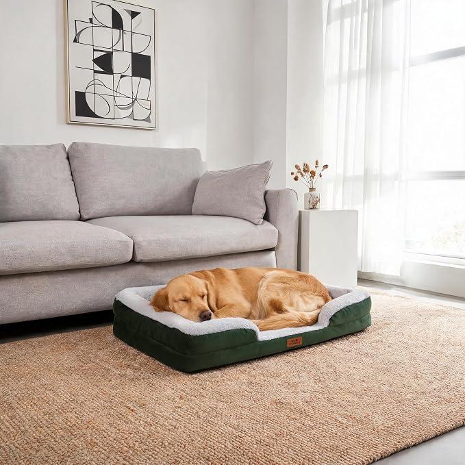 Orthopedic Extra Large Dog Bed, Memory Foam XL Dog Bed Couch, 44" L | Dual-layer Foam Mat, Washable Cover&Waterproof, Contoured Bolster Design, Indoor&Car Truck, Pet Bed for Dogs Cats Up to 90lbs