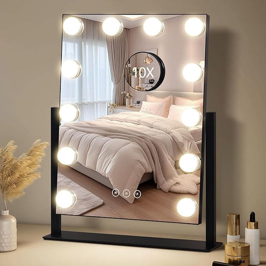NUSVAN Vanity Mirror with Lights,Makeup Mirror with Lights,3 Color Lighting Modes Detachable 10X Magnification Mirror Touch Control,360°Rotation,White