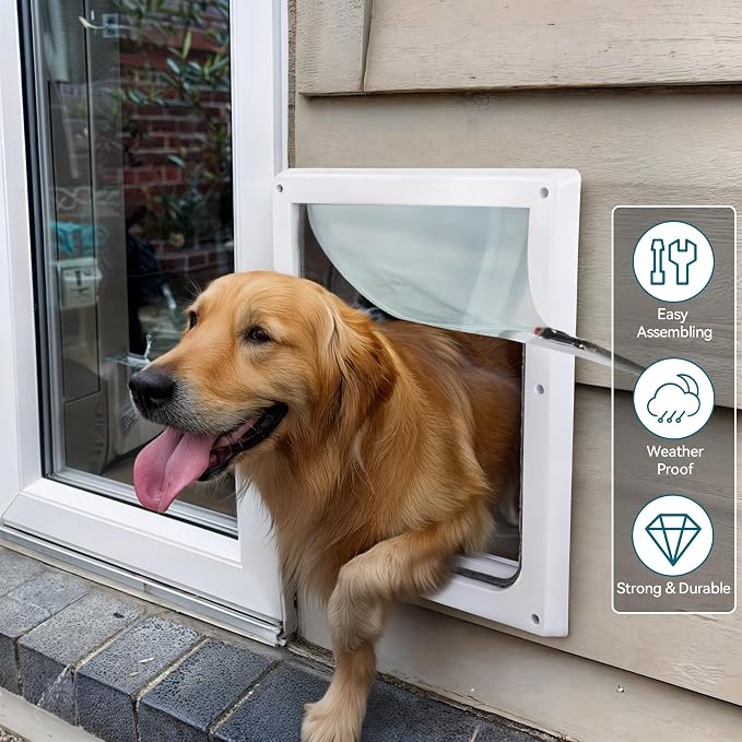 PAWISE 2 Way Dog Door, Lockable Dog Flap with Flexible Transparent Flap, Weatherproof & Easy Install Pet Door with Solid Metal Panel, Energy-Efficient Design Doggy Door for Large Dogs(15.3"x12.2")