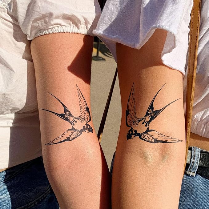 2 Sheets Long Lasting Swallow Temporary Fake Tattoos For Women Adults Arm Hand Collarbone,Semi Permanent Tattoo For Adults Girl,Realistic, Waterproof and Non-Reflective