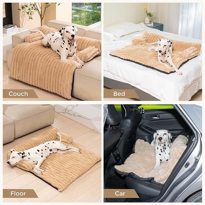 Avont Breathable Dog Couch Mat, Non-Slip Sofa Protector with Soft Plush | Available with Faux Rabbit Fleece and Washable Cover, in M and L, Dark Grey, Light Grey, Brown