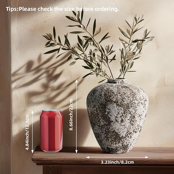 DIF DECO Ceramic Vase,Flower Vases Home Decor,Rustic Vintage Decorative Boho Vase for Centerpiece Table,Room,Bathroom,Wall,Bedroom,Living Room,Kitchen,Office Decorations,8.66 inch Retro Snowflakes