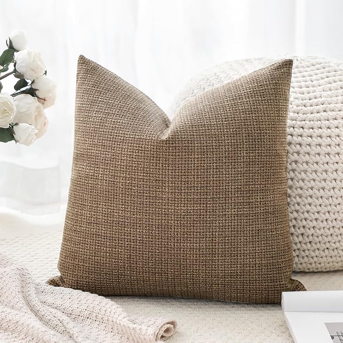 OTOSTAR Linen Throw Pillow Cover Set of 1 Decorative Square Pillowcases Cushion Covers 24x24 Inch for Home Decor Sofa Bedroom Car 60 x 60CM Brown