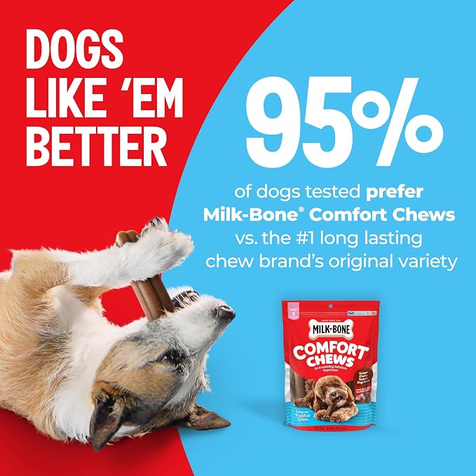 Milk-Bone Comfort Chews, Dog Chew with Unique Chewy Texture and Real Beef, 40.8 Oz. Bag (16 Chews), (Pack of 4)