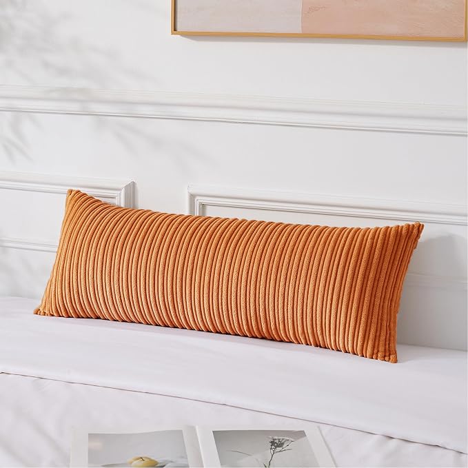 UGASA 14x36 Inch Pillow Cover Pack of 1 Soft Boho Stripe Corduroy Large Long Rectangle Lumbar Cushion Case Farmhouse Decorative Throw Pilowcase for Bed, Couch, Sofa, Bedroom, Living Room, Orange