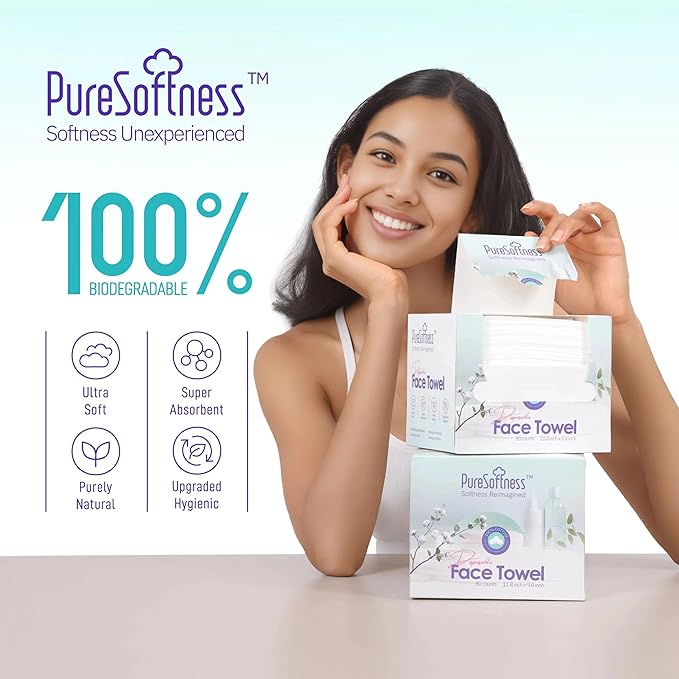 Luxuriously Soft Disposable Face Towel, 100% Cotton, Extra Large 12" x 10" Ultra Soft Dry Wipe for Face Wash, Makeup Remover, Bio-Based Towelette for Sensitive Skin 160 Count (2 Pack)