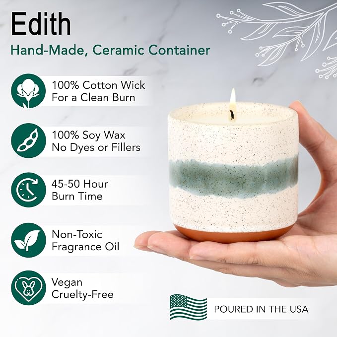 Hyggelight - The Growing Candle, Coffee Scented, 8.5oz Ceramic Pot, Aromatherapy Candles, 100% Soy, Cream and Espresso Aroma for Home, Edith