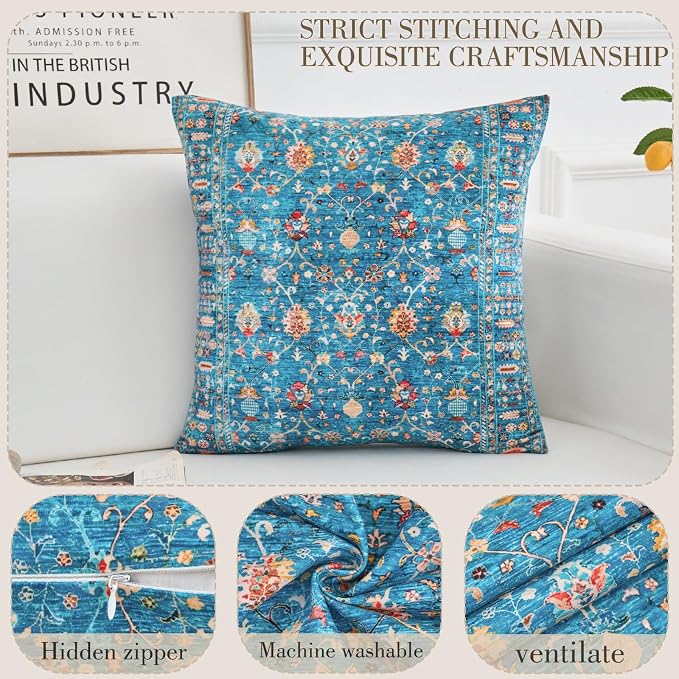 Boho Throw Pillow Covers 24x24 inch Set of 2,Boho Vintage Carpet Pattern Antique Ethnic Decor Double Sided Pattern Cushion Cover Soft Pillow Case Living Sofa Room Bed Square Pillow Cover