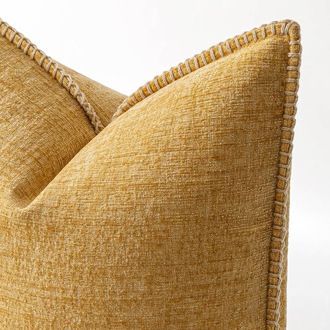 MIULEE Decorative Couch Throw Pillow Covers 18x18 Inch Gold 2 Pack | Mustard Yellow, Farmhouse Pillow Covers with Stitched Edge, Soft Chenille Cushion Cases, for Sofa Bed Living Room Home Decor