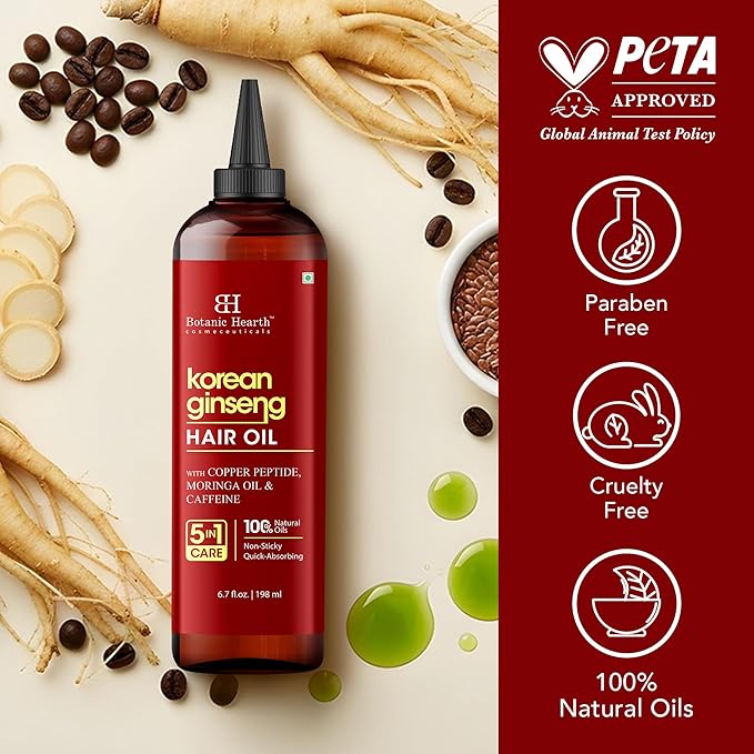 Botanic Hearth Hair Oil for Hair Growth & Hair Treatment Oils | Strengthening Dry, Frizzy, Damaged Hair & Scalp Treatment | Korean Ginseng Hair Oil – 6.7 Fl Oz