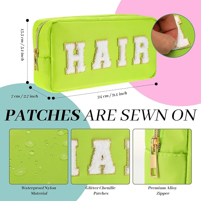 Preppy Makeup Bags Chenille Letter Stuff Bag Nylon Cosmetic Pouch Cases with Zipper for Women Travel Toiletry(Vibrant Color,Classic,4 Pcs)