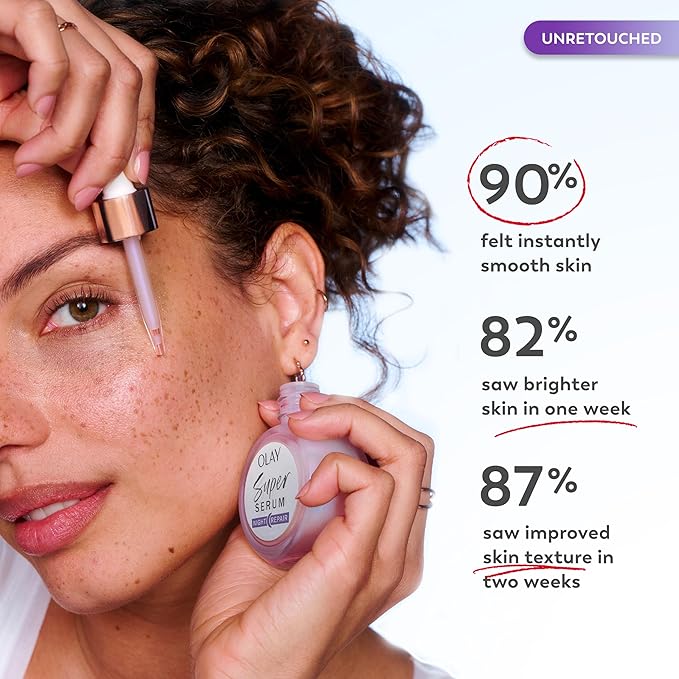 Olay Super Serum Night Repair, Fragrance-Free - Niacinamide, Peptide, Salicylic & Lactic Acid, Glycerin - 5-in-1 Skin Care Benefits - Hydrating, Evens Tone, Reduces Dark Spots, Anti-Aging, 1.0 Oz