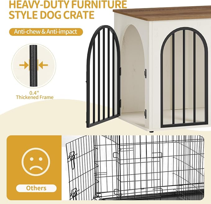 Hzuaneri 26.8'' Dog Crate Furniture,Dog Kennel Indoor for Small Dogs | Dog Kennel Furniture Wooden Dog Cage Heavy Duty Dog Crate Decorative Pet House End Side Table TV Stand,White Brown DFC85514B