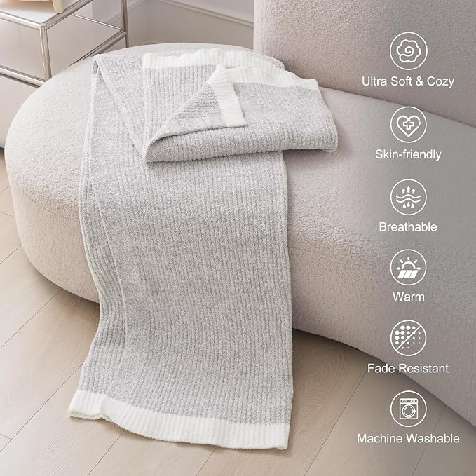 MH MYLUNE HOME Ultra Soft Ribbed Throw Blanket Plush, Gray, 50"x60" | Reversible Fleece Throw Blanket, Comfy Fluffy Fuzzy Plush Blanket Throws for Couch Sofa Bed, Cozy Blankets for Women Gift