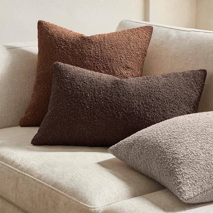 MIULEE Textured Boucle Lumbar Pillow Cover for Bed 12x20 Cocoa Brown | Pack of 1 Textured Neutral Fall Autumn Couch Throw Pillow Cover, Accent Solid Pillowcase, Sofa Living Room Home Decor