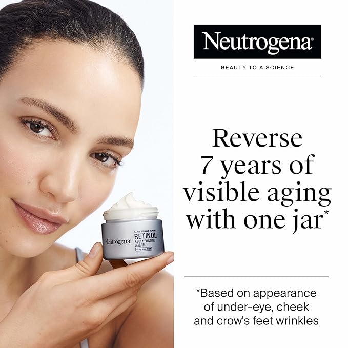 Neutrogena Rapid Wrinkle Repair, Retinol Face Moisturizer, Daily Anti-Aging Neck & Face Cream with Hyaluronic Acid, Retinol Cream, Fragrance-Free, Fades Fine Lines, Wrinkles and Dark Spots, 1.7 oz
