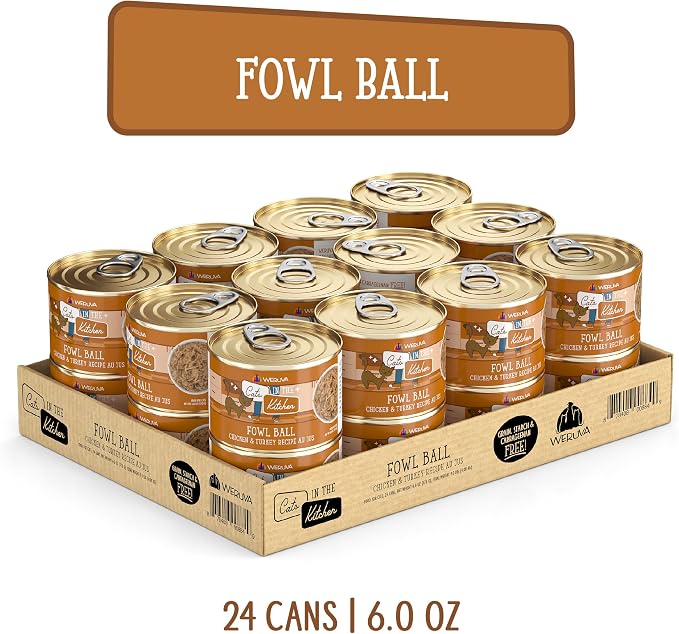 Weruva Cats in the Kitchen, Fowl Ball with Chicken & Turkey Au Jus Cat Food, 6oz Can (Pack of 24)