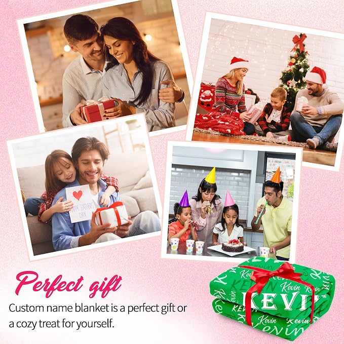 Personalized Green Theme Soft Flannel Fleece Throw Blanket with Name, Customized Gift for Men, Women, Boys, Girls, Kids