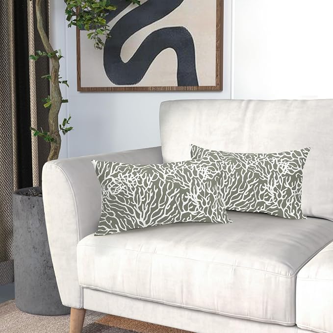 Nautical Coastal Coral Lumbar Pillow Covers 12x20 Inch Set of 2 Summer Ocean Beach Sage Green Decorative Pillow Cases Outdoor Linen Cushion Cover Farmhouse Decor for Bedroom Home Sofa Couch Bed