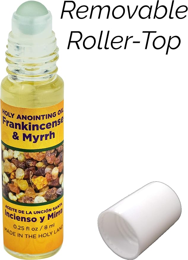 Frankincense & Myrrh Holy Land Anointing Oil from Israel, 1/4 oz Roller Bottle from Jerusalem, Locally Sourced Essences, Gift for Pastors, Priests, Rabbi, & Clergy, Aceite Ungido de Incienso y Mirra