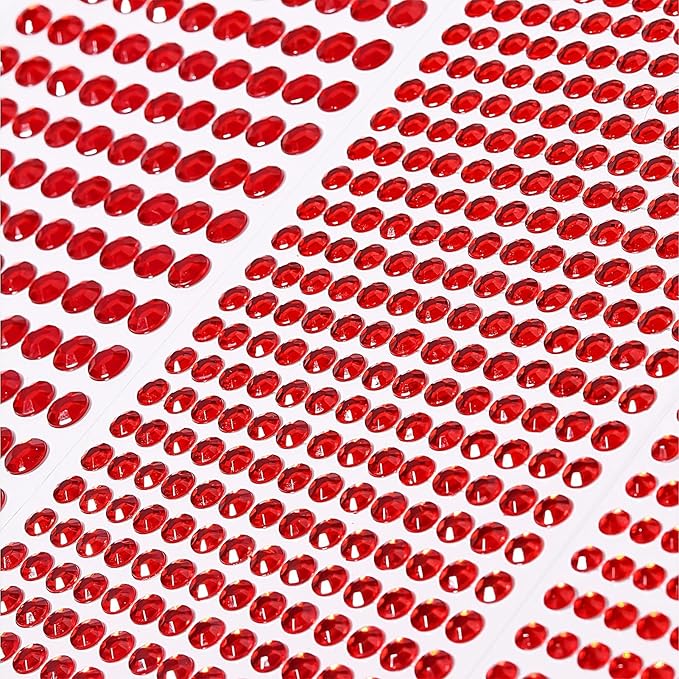 3555pcs Self Adhesive Face Gems for Makeup, Festival Jewels, Hair Gems, Rhinestone Stickers for Face, Eye, Makeup, Nail, Body, Crafts 5sheets (red-3/4/5/6/8mm)