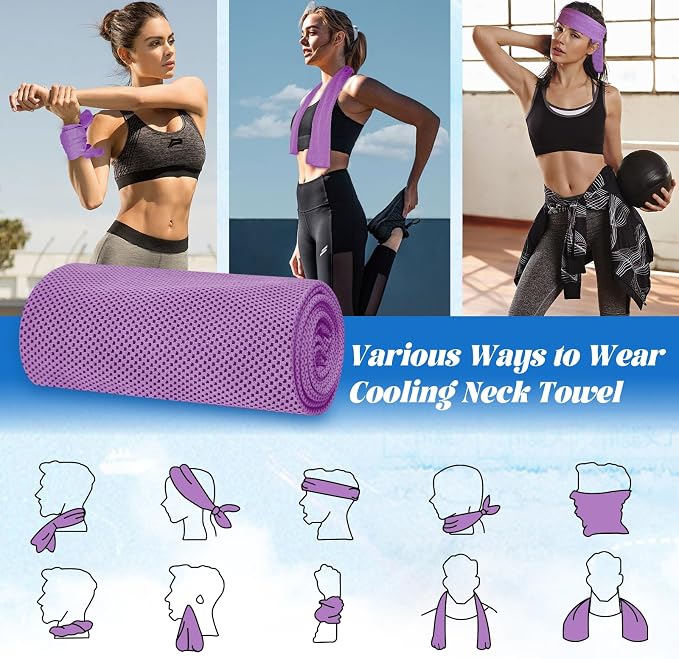 PAWPRO 4 Packs Cooling Towels(40"x12"), Soft Breathable Cooling Towels for Neck and Face with Waterproof Bag & Carabiner,Microfiber Cooling Towel for Yoga, Sport,Gym,Camping (Multicolor-3)