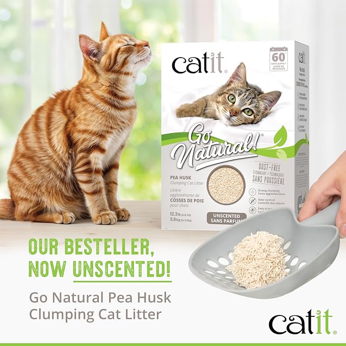 Catit Go Natural Pea Husk Clumping Cat Litter, Unscented, 12.3 lbs | Plant-Based, Eco-Friendly, Dust-Free & Flushable Cat Litter, Natural Clumping Formula, Low Tracking