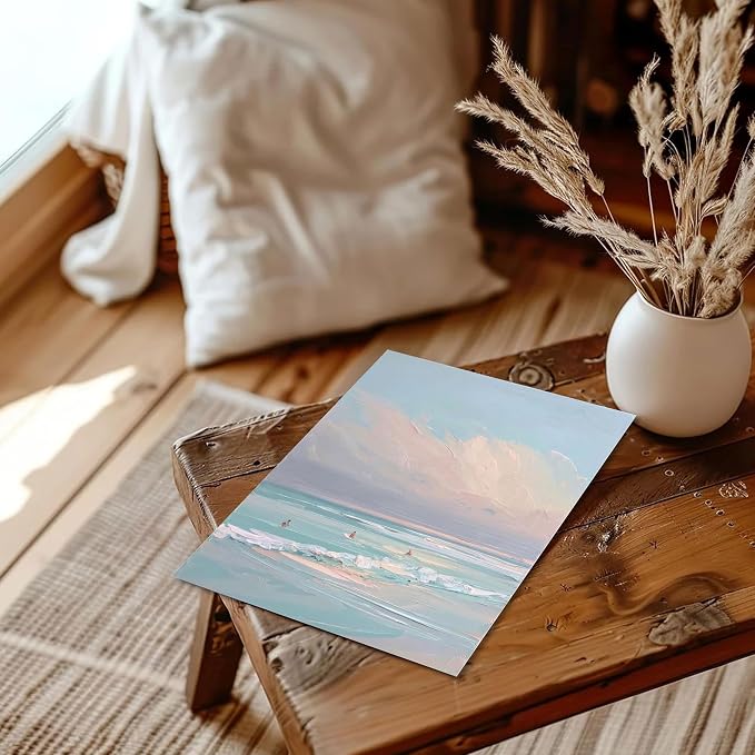 Coastal Beach Canvas Wall Art Set of 6, Abstract Ocean Sailing Boats and Surfboard Posters Wall Decor, Aesthetic Seaside Landscape Artwork Posters Prints for Living Room Bedroom 12x16 Inch Unframed12x16 Inch