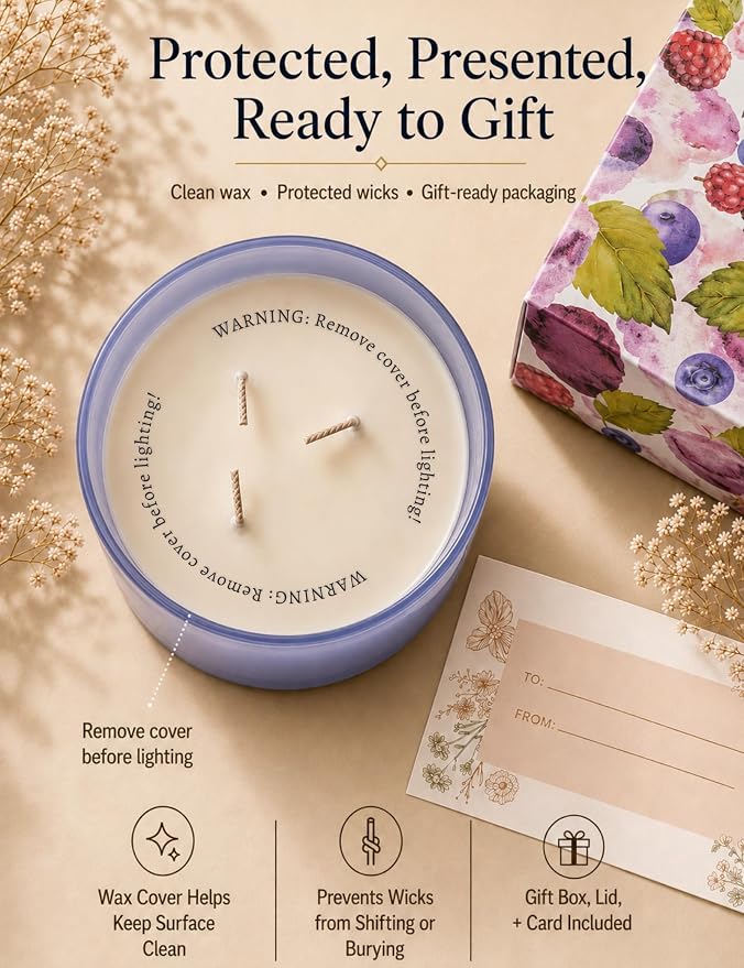 Warm Vanilla Berry 3-Wick Soy Candle, 15.8 oz Scented Candle for Home | Strawberry, Raspberry & Spice, Aromatherapy Relaxing, Highly Scented, Clean Burn, Summer & Fall Candle, Gift for Women & Men