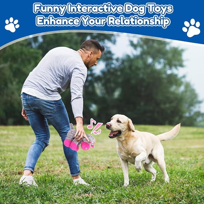 loncoldy Plush Chew Toys for Large Dogs, Tough Crinkle Stuffed Animal Squeaky Interactive Toys for Small Medium Large Dogs, Keep Them Busy, Big Pet Toys