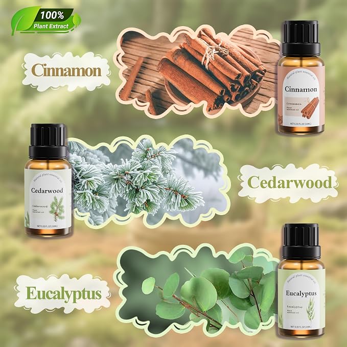 Essential Oils Set for Diffusers, 6 x 10ml Aromatherapy Oils for Home | Natural Fragrance Oils for Bedroom | Cedarwood, Cinnamon, Eucalyptus, Bergamot, Grapefruit & Citronella | DIY Candle & Soap
