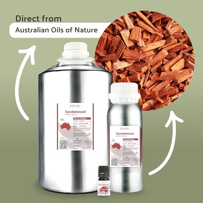 Sandalwood Essential Oil - Direct from Australian Oils of Nature - Steam Distilled - Aceite Esencial de Sándalo for Aromatherapy, Massage, Diffuser, DIY Candle and Soap Making - 8oz