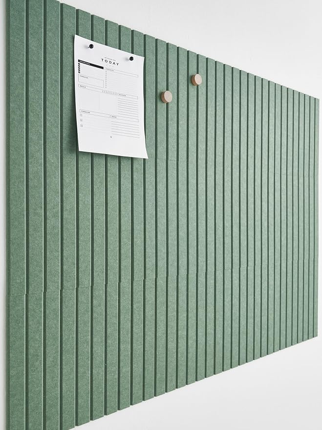 Felt Bulletin Board Tiles 48"x36" - 12-Pack Cork Board Alternative, OEKO-TEX Certified, NRC 0.95 Acoustic Felt Wall Panels, Damage-Free Adhesive, Slatted Design, Home Office & Classroom (Palm)