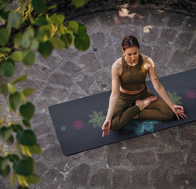nuveti Printed Travel Yoga Mat-1/16 Inch Thick Non Slip Fitness Workout Mat with Carrying Bag, Foldable Lightweight Suede & Natural Rubber Yoga Mat for Yoga Pilates and Fitness 72" L x 24" W x 1.5mm