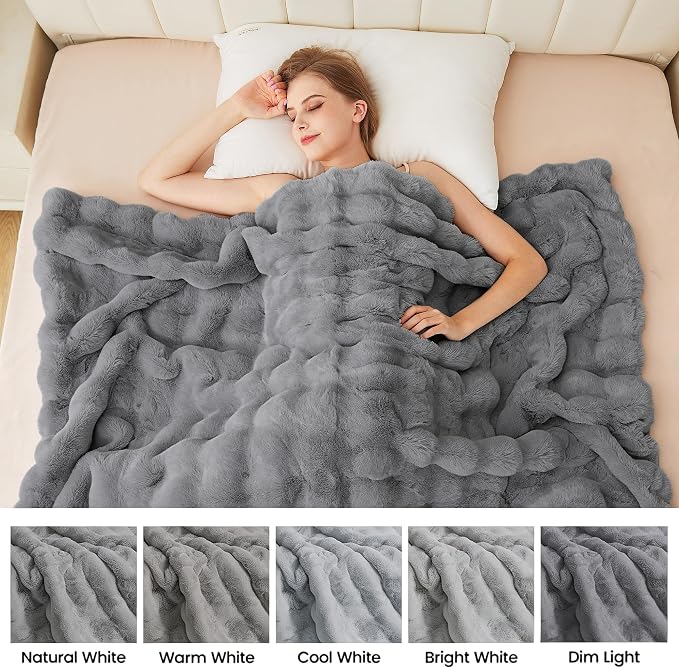 ORINOVA Grey Throw Blanket for Couch Soft Fuzzy Faux Fur Bubble Fluffy Plush Blankets for Women Sofa Accent Warm Cozy 50x60 Blanket for Living Room Bedroom Home Decor
