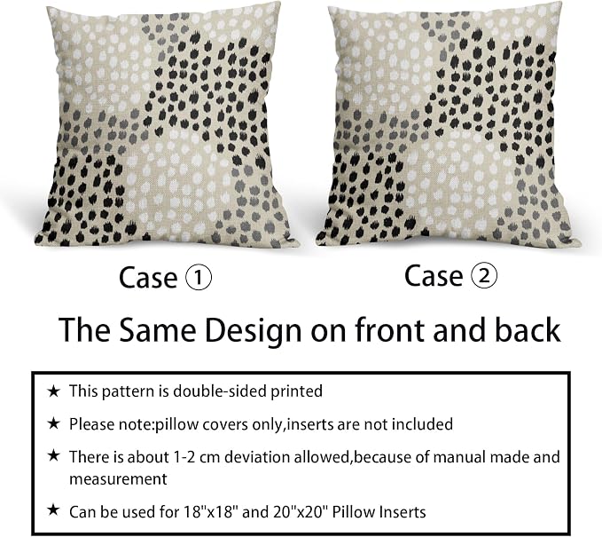 Black White Pillow Covers 16x16 Set of 2 Boho Gray Polka Dot Throw Pillows Modern Trendy Print Decorative Outdoor Farmhouse Pillowcase Cushion Cover Linen Pillow Case Decor for Home Sofa Couch Bed