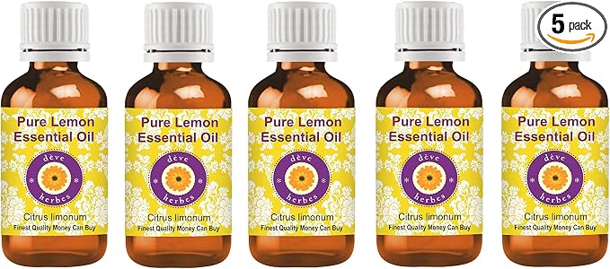 Deve Herbes Pure Lemon Essential Oil (Citrus limonum) Steam Distilled (Pack of Five) 100ml X 5 (16.9 oz)