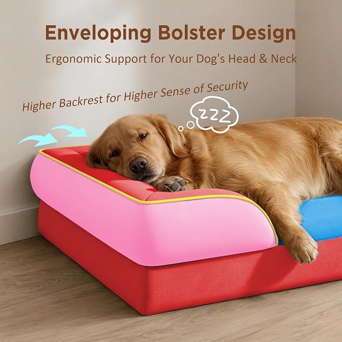 Comfort Expression Orthopedic Dog Bed for Extra Large Dogs with Bolster | Waterproof Dog Couch Bed with Washable Cover & Non-Slip Bottom, Supportive Egg Crate Foam XL Pet Bed, 42x30 Inch