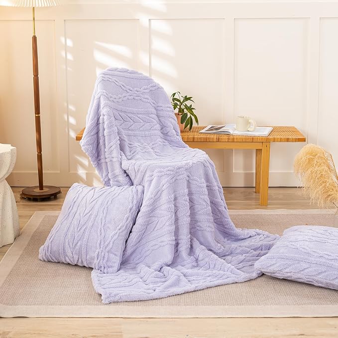 YUSOKI Sherpa Fleece Large Throw Blanket, Lavender Fog, 50"x65" | 3D Stylish Design,320GSM, Non-Shedding, Lightweight for All Season Use, stays fluffy after repeated washes, Perfect Gifts