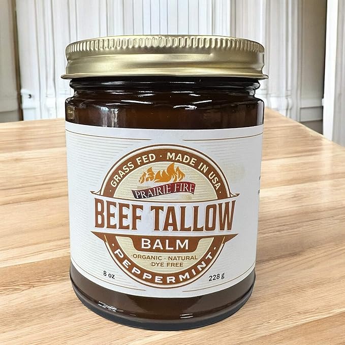 Grass Fed Beef Tallow Balm - 8 oz - Made in USA - Organic Grass Fed and Finished - Moisturizing Skin Care Peppermint